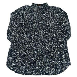 Ricky Singh Men's Navy Blue Floral 100% Cotton Button Down Shirt Large